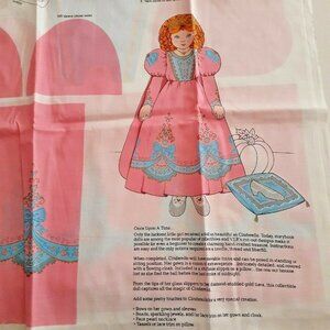 VTG Cotton Sewing Panel Cinderella Doll with Pink Dress Blond Hair Cut Sew Stuff